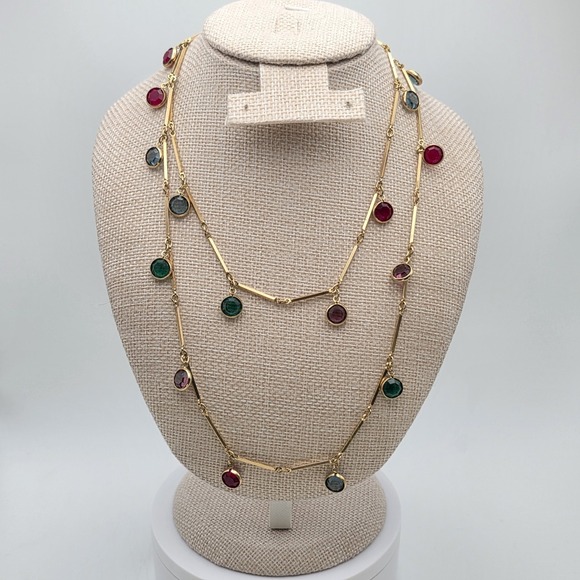 Vtg SWAROVSKI Station Necklace Multi-Color Crystals‎ 18k Yellow Gold Plate 36" - Picture 11 of 14
